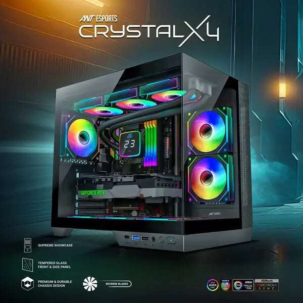 Ant Esports Crystal X4 Argb Atx Mid Tower Cabinet (Grey) (CRYSTAL-X4-ARGB-GREY) – TechCure India