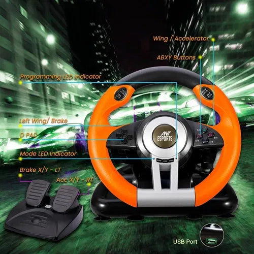 Ant Esports GW V3 PC Steering Wheel With Shifter and Pedal (GW-V3-PC) – TechCure India
