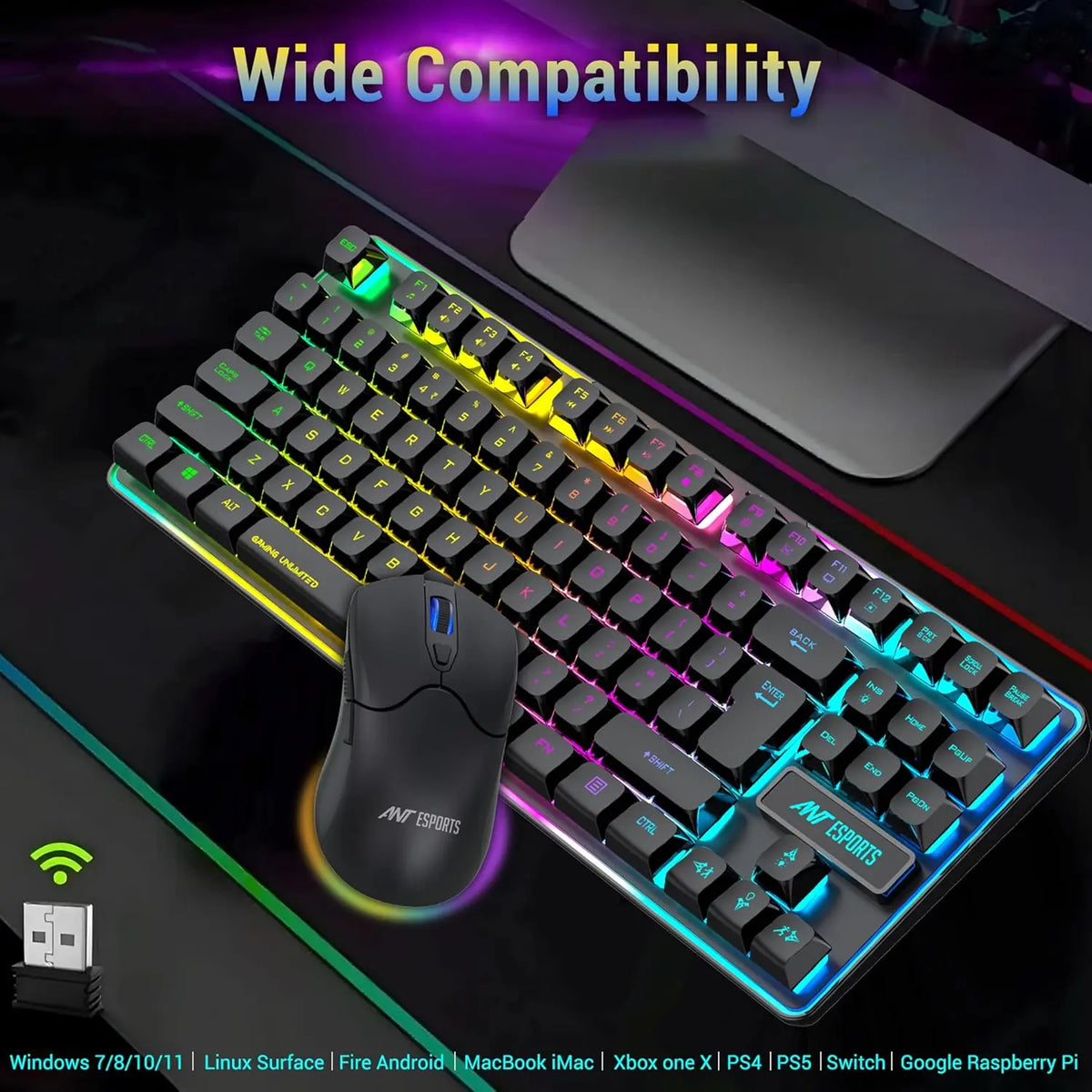 Ant Esports KM730 Pro Gaming Wireless TKL Keyboard Mouse Combo (Black) – TechCure India