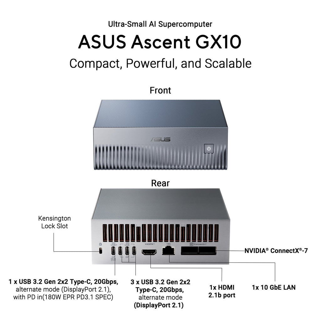 ASUS Ascent GX10 (4TB) Compact Desktop AI Supercomputer – TechCure India