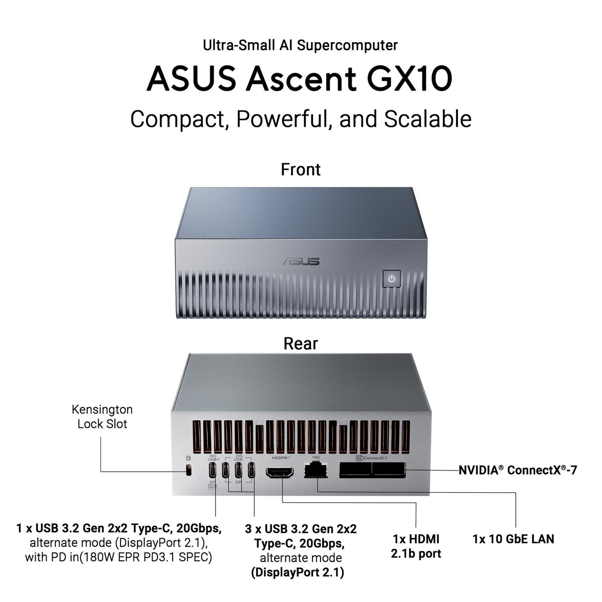 ASUS Ascent GX10 (4TB) Compact Desktop AI Supercomputer – TechCure India