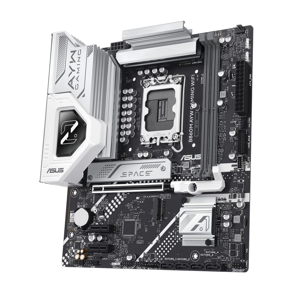 B860M AYW GAMING WIFI - angled front-right perspective of ASUS B860M AYW motherboard