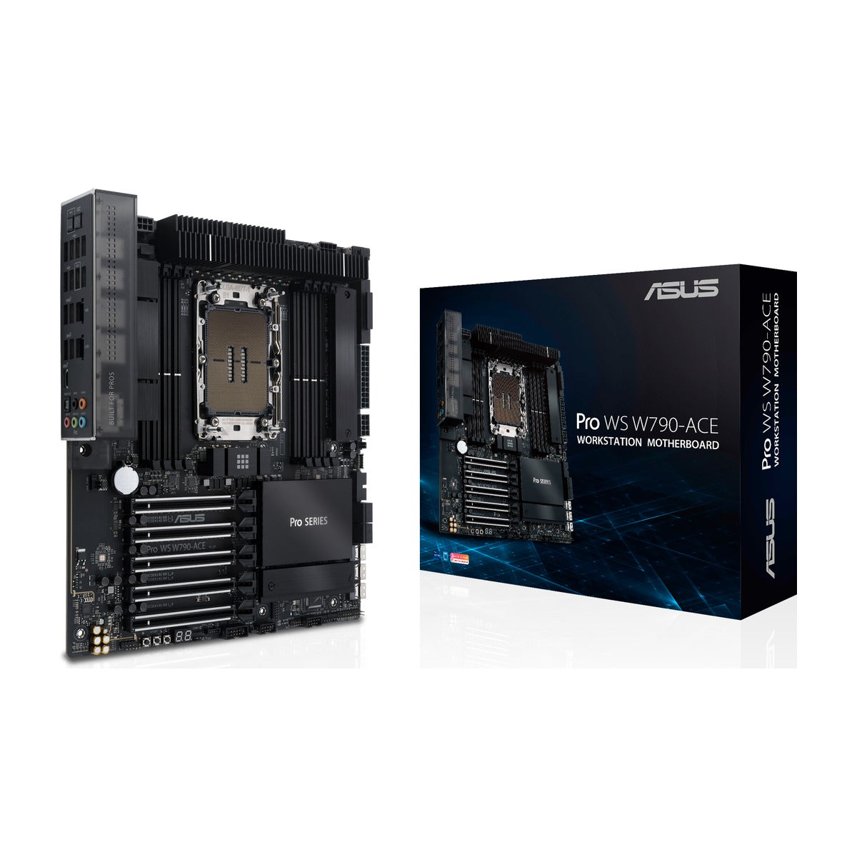 Pro WS W790-ACE - rear I/O panel close-up on white background