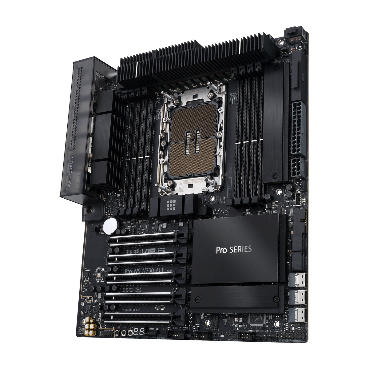 Pro WS W790-ACE - angled top-right view of motherboard on white background