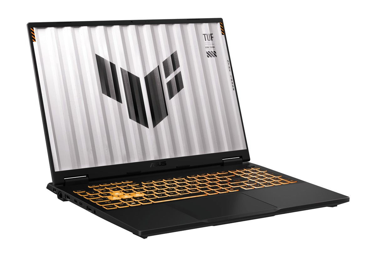 ASUS TUF Gaming F16 Model 90NR0NA1-M00BY0 – — left angled front view of ASUS TUF Gaming F16 laptop open – TechCure India
