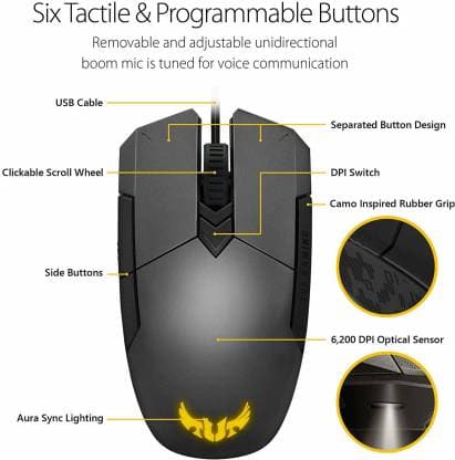 ASUS TUF M5 Wired Ambidextrous RGB Gaming Mouse ( M5 ) ( 6200DPI / 6 Macro Buttons ) ( Black ) - 3