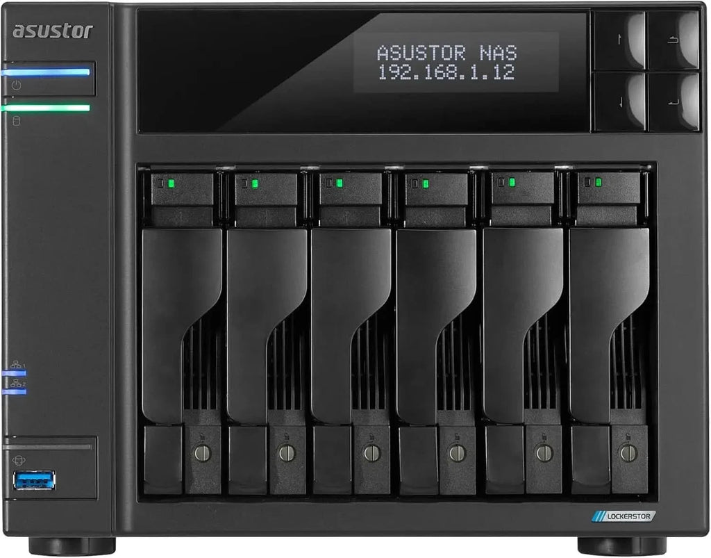Asustor Lockerstor 6 Gen2+ AS6706T v2 6 Bay NAS Storage, Intel Quad-Core 2.0GHz CPU, Dual 5GbE Ports, 8GB RAM DDR4, 4 M.2 SSD Slots, HDMI, Network Attached Storage – TechCure India