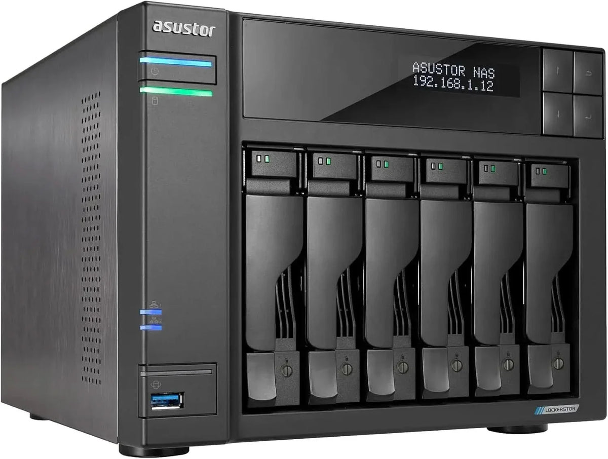 Asustor Lockerstor 6 Gen2+ AS6706T v2 6 Bay NAS Storage, Intel Quad-Core 2.0GHz CPU, Dual 5GbE Ports, 8GB RAM DDR4, 4 M.2 SSD Slots, HDMI, Network Attached Storage – TechCure India