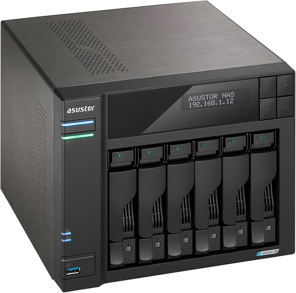 Asustor Lockerstor 6 Gen2+ AS6706T v2 6 Bay NAS Storage, Intel Quad-Core 2.0GHz CPU, Dual 5GbE Ports, 8GB RAM DDR4, 4 M.2 SSD Slots, HDMI, Network Attached Storage – TechCure India