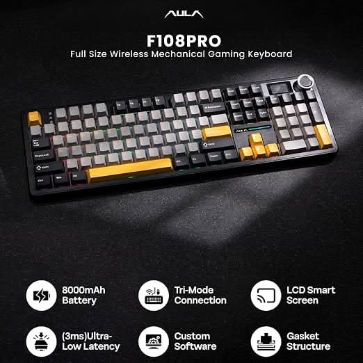 AULA F108 Grey Yellow Wireless Mechanical Gaming Keyboard – TechCure India