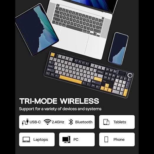AULA F108 Grey Yellow Wireless Mechanical Gaming Keyboard – TechCure India