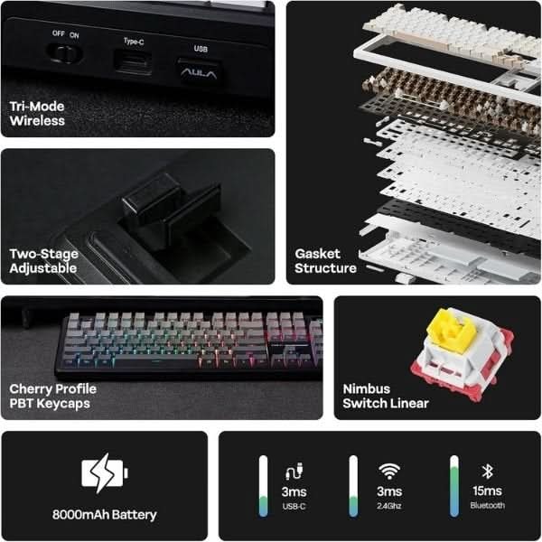 AULA F108 Pro Wireless Mechanical Gaming Keyboard – RGB – TechCure India