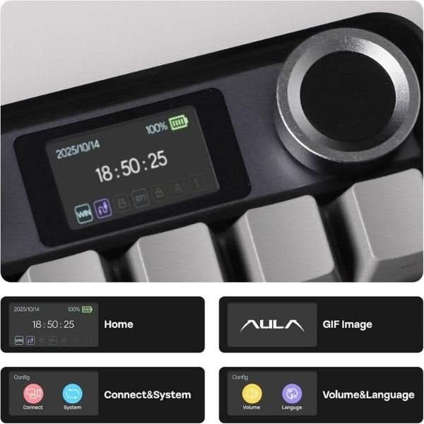 AULA F108 Pro Wireless Mechanical Gaming Keyboard – LCD Screen and Knob – TechCure India