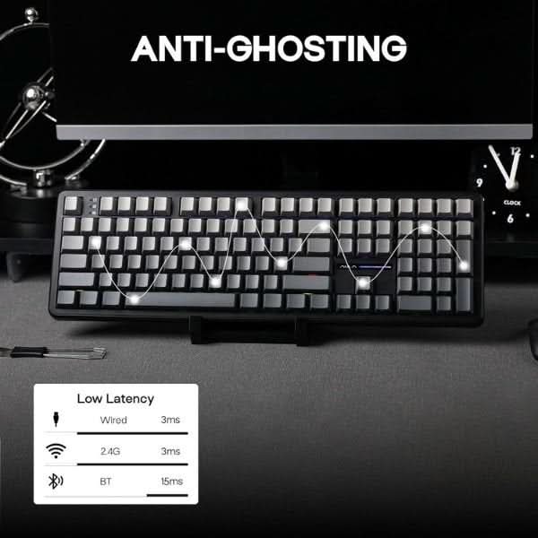 AULA F108 Tri-Mode Wireless Mechanical Gaming Keyboard, Gradient Grey, Nimbus Linear Switch, RGB Backlit, Hot-Swappable, Full Size – TechCure India