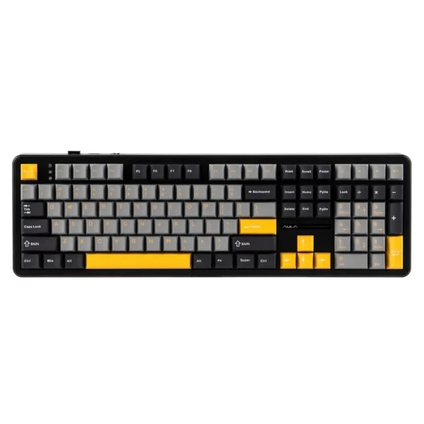 AULA F108 Tri-Mode Wireless Mechanical Gaming Keyboard, Grey and Yellow, Volcanic Axis Linear Switch, RGB, Hot-Swappable, Full Size – TechCure India