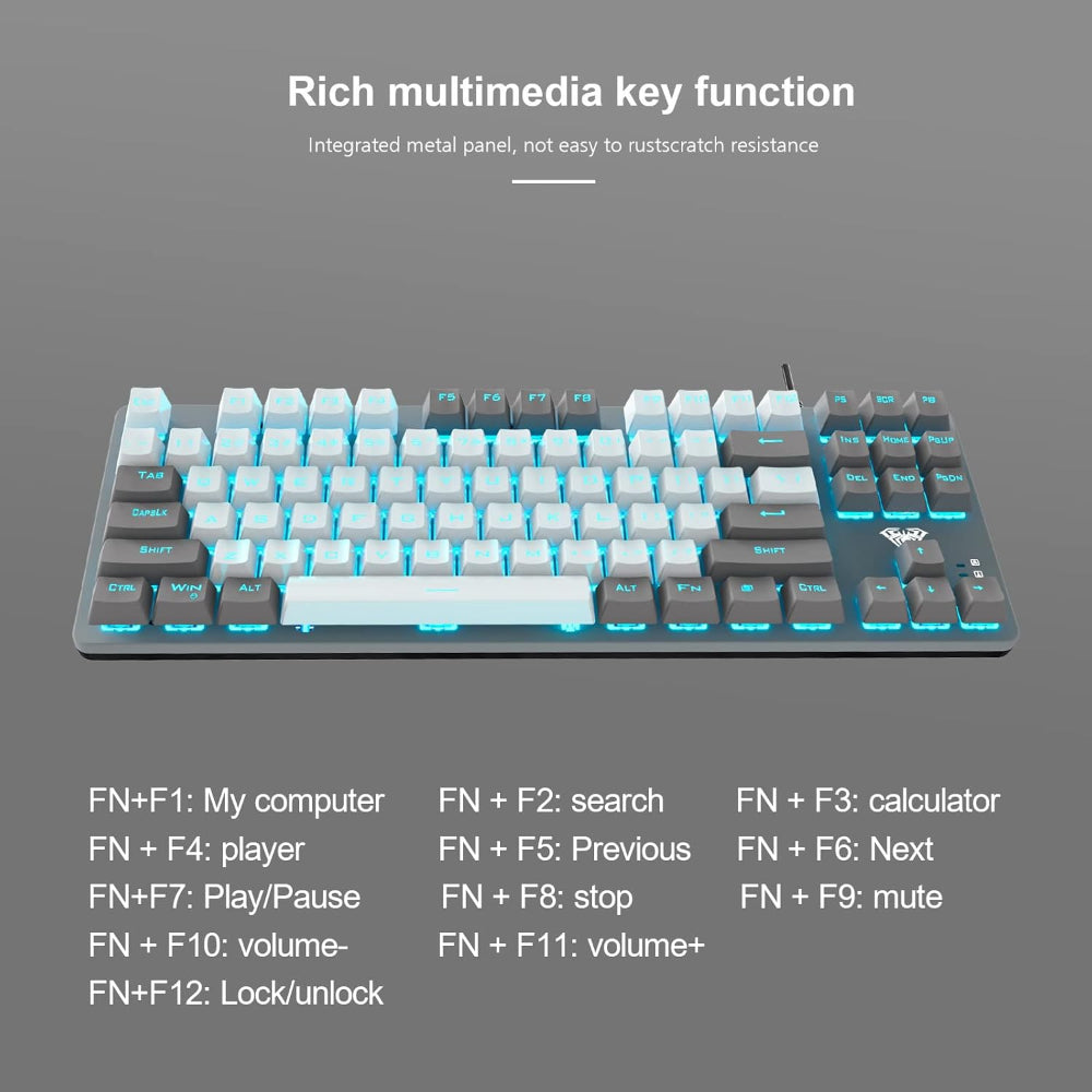 AULA F3287 Tenkeyless Wired Mechanical Gaming Keyboard ( Grey/White ) ( Blue Switch ) ( F3287GW ) – photo 3 – TechCure India