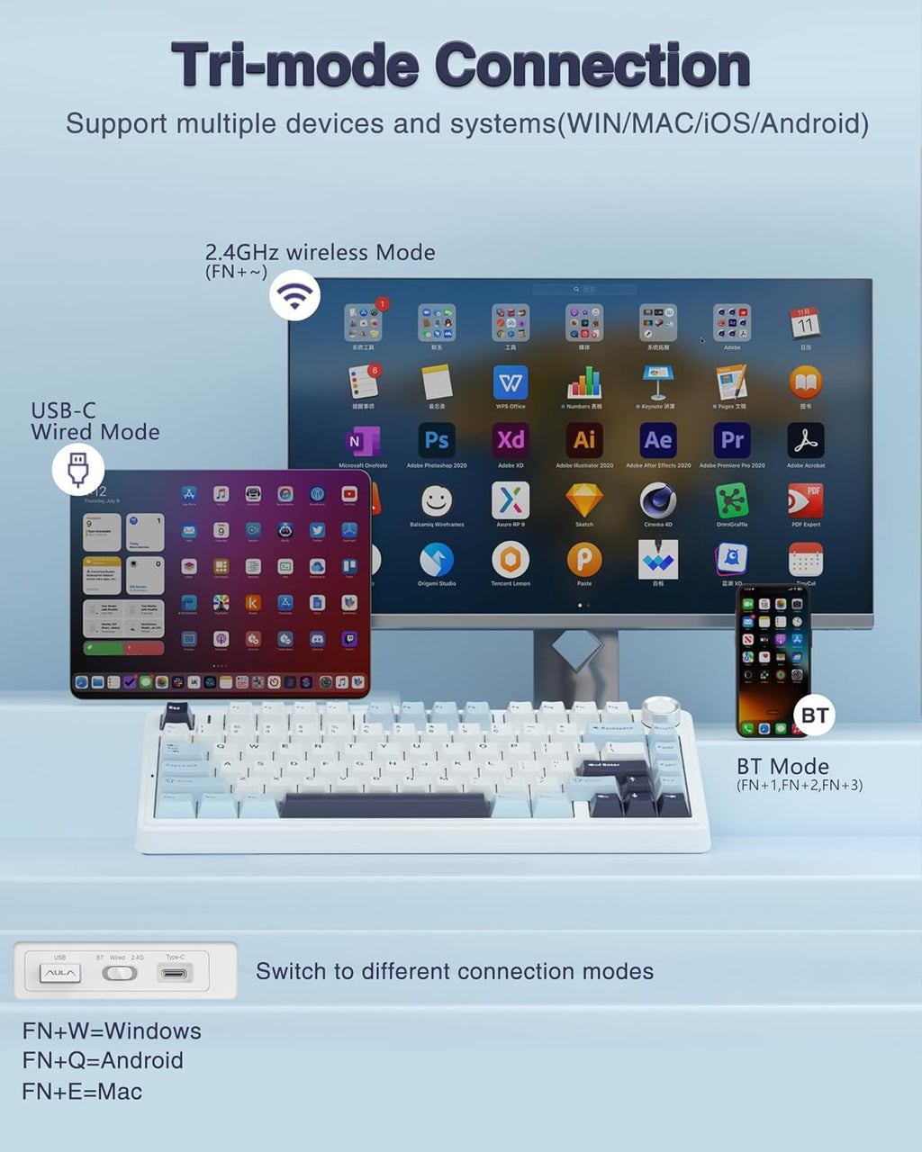 AULA F75 ICE BLUE REAPER SWITCH MECHANICAL GAMING KEYBOARD – TechCure India