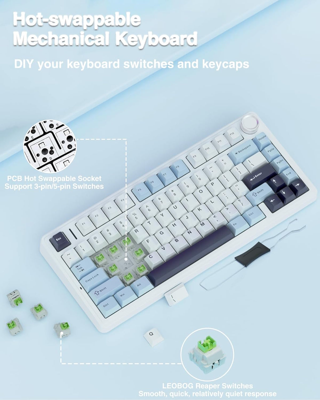 AULA F75 ICE BLUE REAPER SWITCH MECHANICAL GAMING KEYBOARD – TechCure India