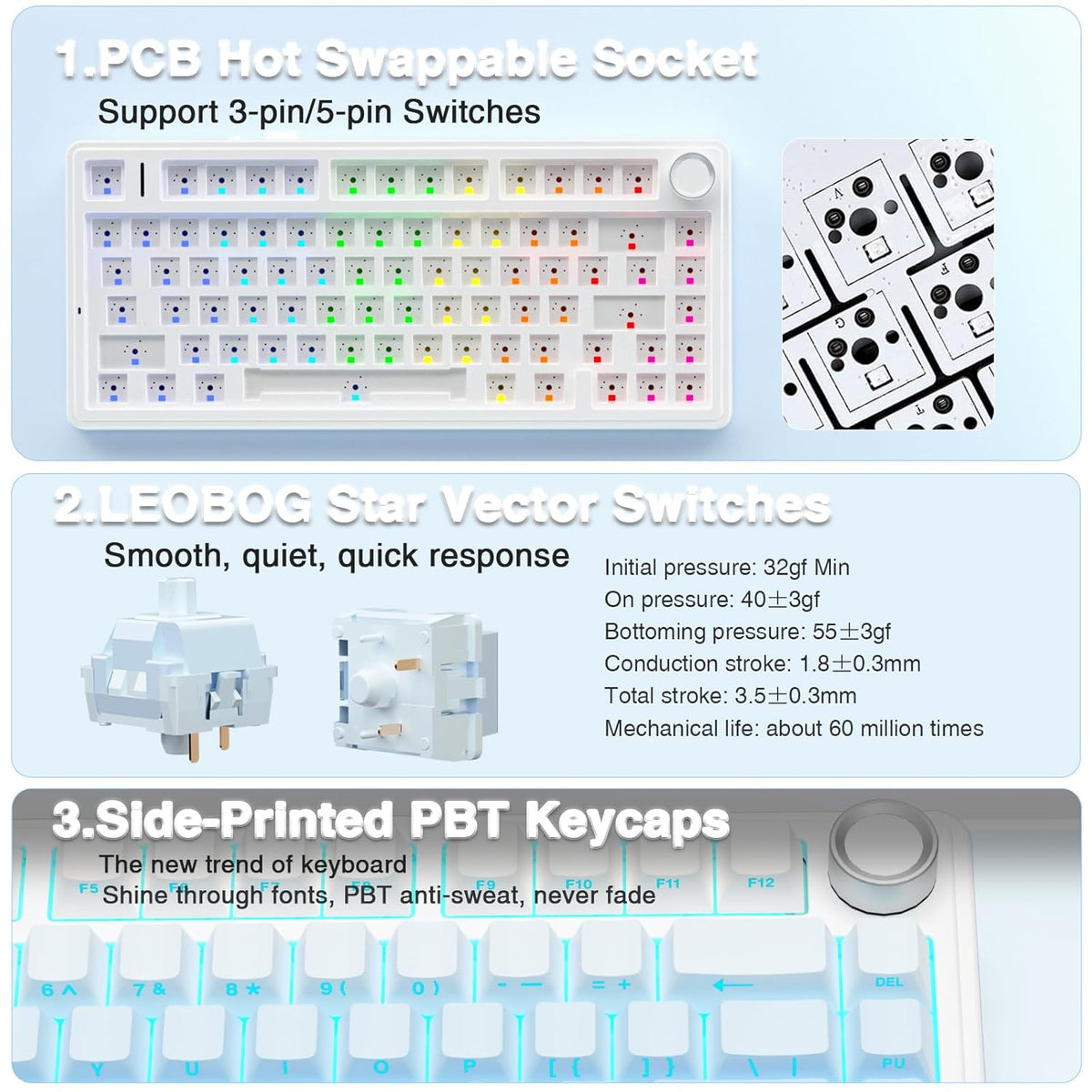 AULA F75 SIDE ENGRAVED MECHANICAL KEYBOARD WHITE + GRADIENT BLUE STAR VECTOR SWITCH – TechCure India