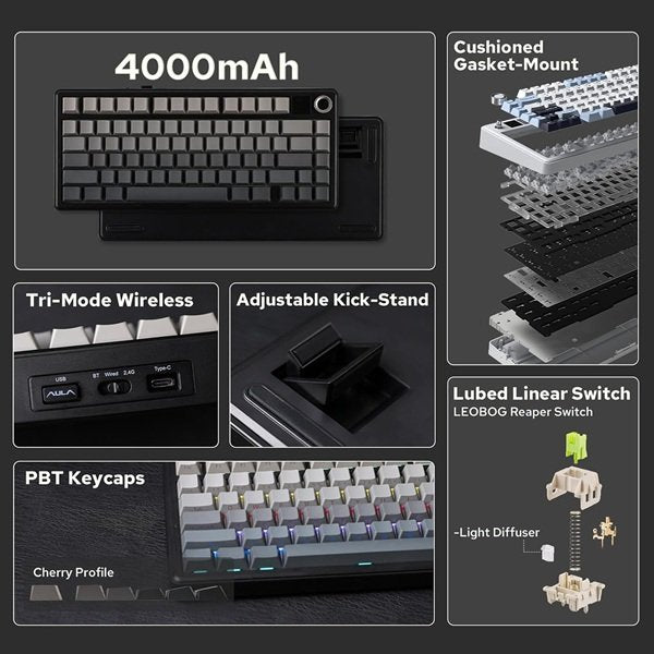 AULA F75 WIRELESS MECHANICAL KEYBOARD MAX GRADIENT GRAY REAPER SWITCH – TechCure India