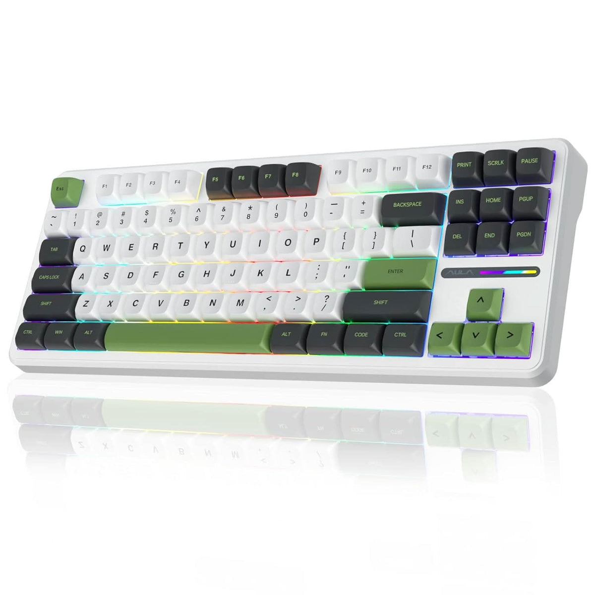 AULA F87 GREEN WHITE SWITCH MECHANICAL GAMING KEYBOARD – TechCure India