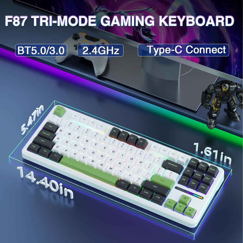 AULA F87 GREEN WHITE SWITCH MECHANICAL GAMING KEYBOARD – TechCure India