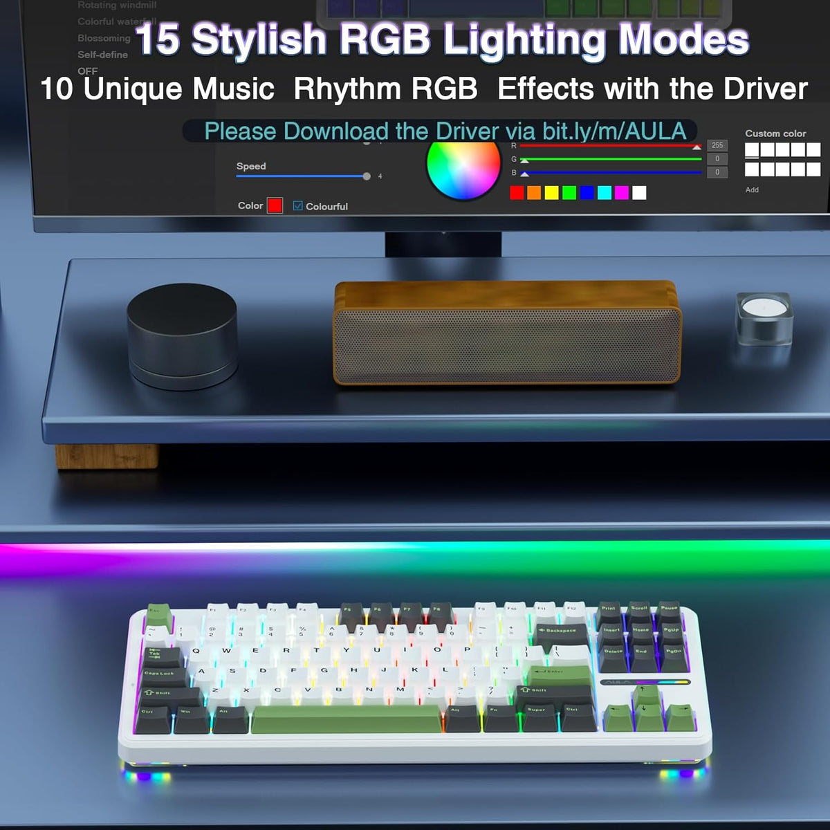 AULA F87 GREEN WHITE SWITCH MECHANICAL GAMING KEYBOARD – TechCure India