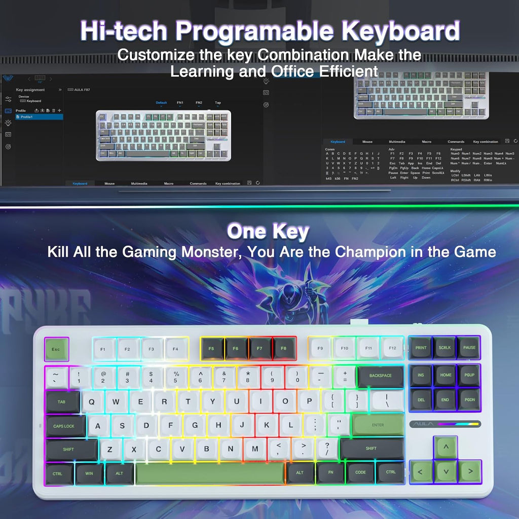 AULA F87 GREEN WHITE SWITCH MECHANICAL GAMING KEYBOARD – TechCure India