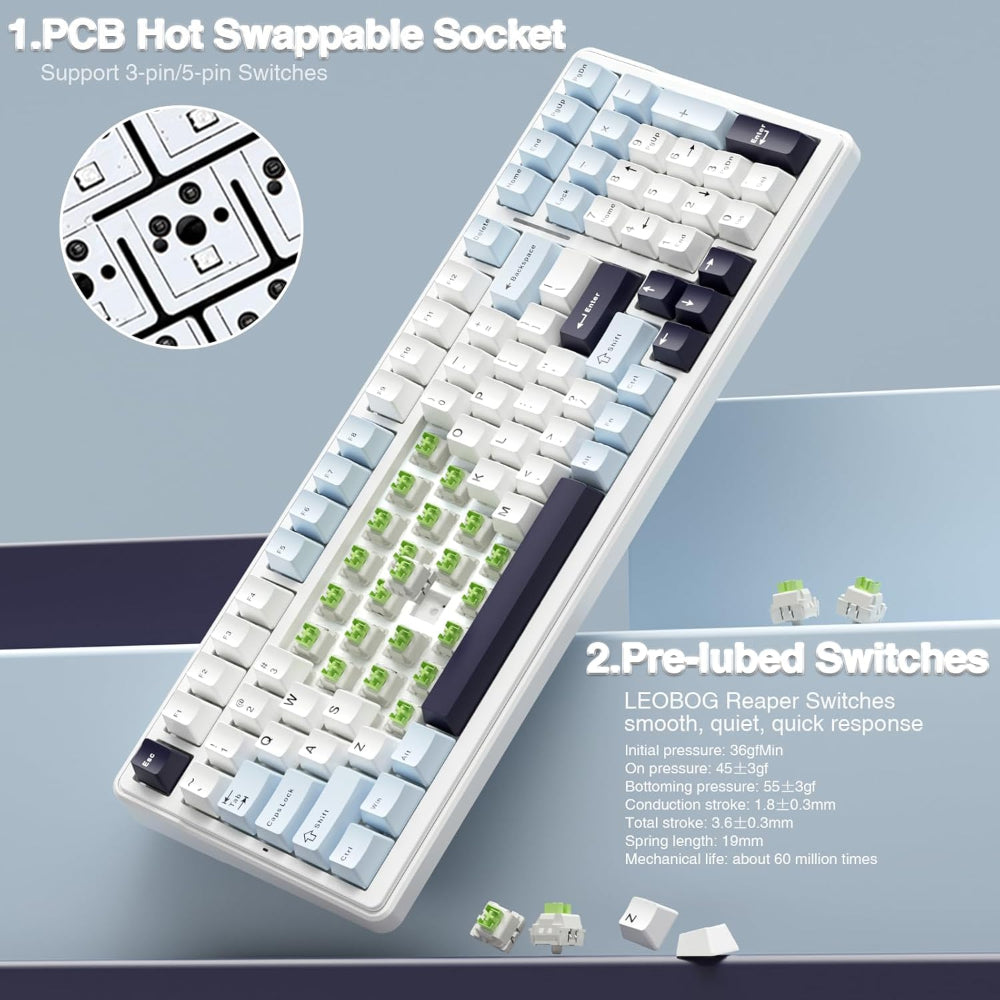 AULA F99 96% Wireless Mechanical Gaming Keyboard ( Reaper Switch ) ( Ice Blue ) ( F99IUR ) – photo 3 – TechCure India