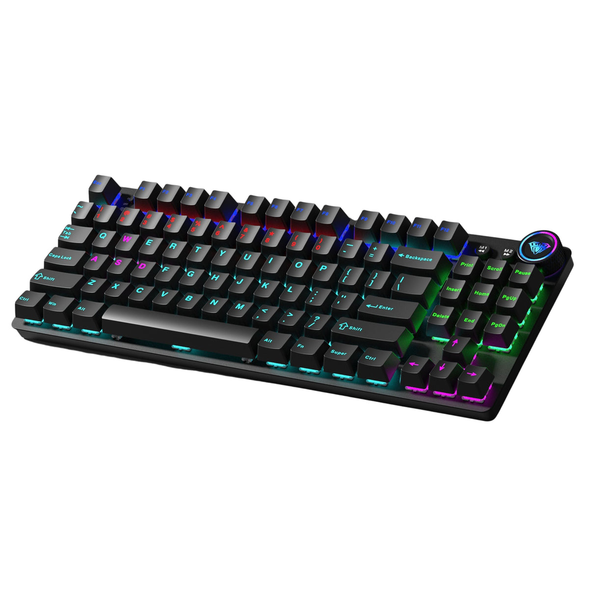 AULA M75 TRI-MODE (2.4G/BLUETOOTH/WIRED) HOT SWAPPABLE RGB BACKLIT WIRELESS MECHANICAL GAMING KEYBOARD | ALL KEY ANTI-GHOSTING | DUAL MODE KNOB WITH MULTIMEDIA BUTTONS | BLACK - RED SWITCHES, Without Software – TechCure India