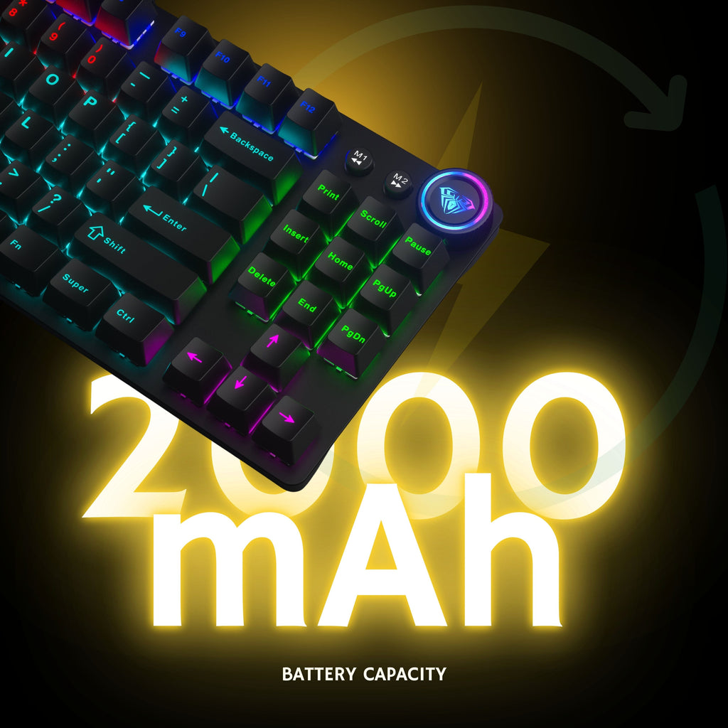 AULA M75 TRI-MODE (2.4G/BLUETOOTH/WIRED) HOT SWAPPABLE RGB BACKLIT WIRELESS MECHANICAL GAMING KEYBOARD | ALL KEY ANTI-GHOSTING | DUAL MODE KNOB WITH MULTIMEDIA BUTTONS | BLACK - RED SWITCHES, Without Software – TechCure India