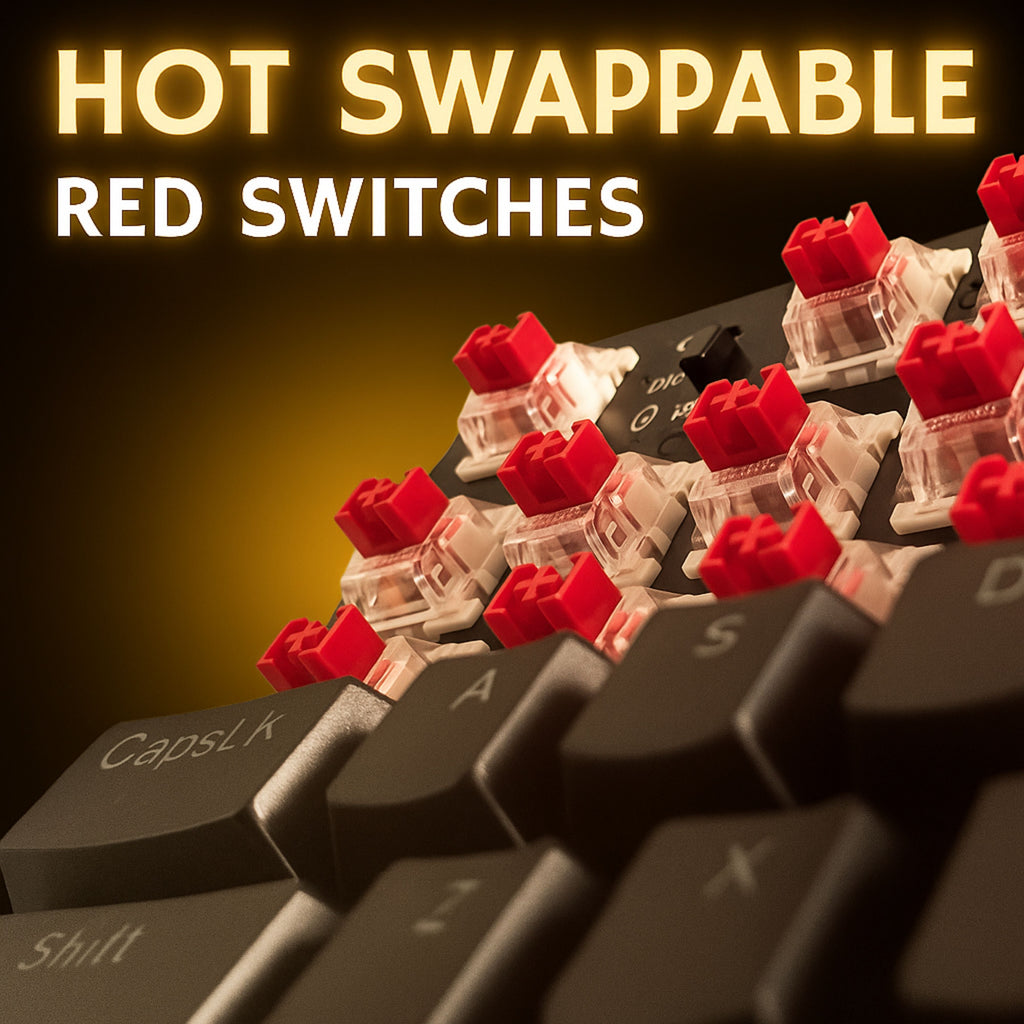 AULA M75 TRI-MODE (2.4G/BLUETOOTH/WIRED) HOT SWAPPABLE RGB BACKLIT WIRELESS MECHANICAL GAMING KEYBOARD | ALL KEY ANTI-GHOSTING | DUAL MODE KNOB WITH MULTIMEDIA BUTTONS | BLACK - RED SWITCHES, Without Software – TechCure India