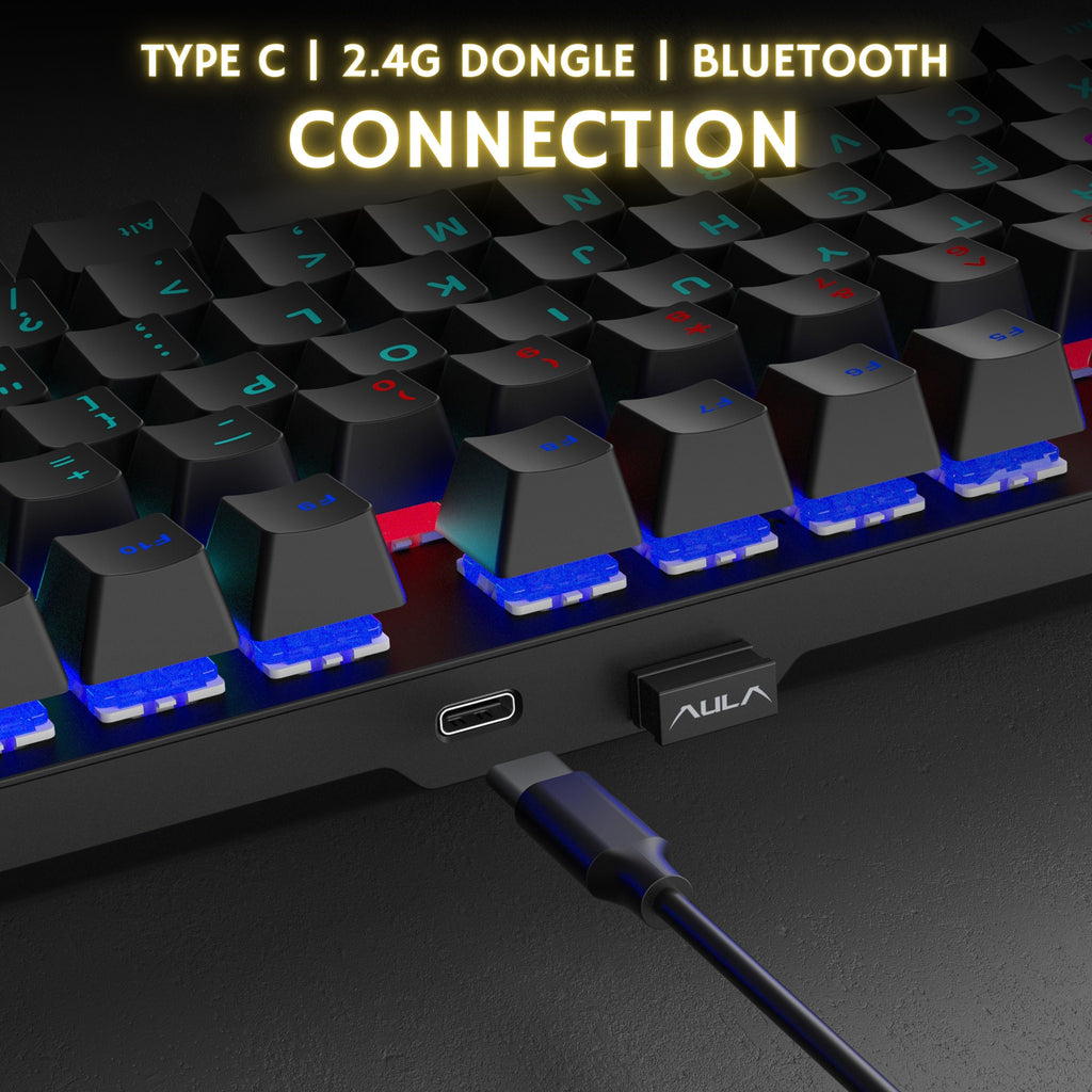 AULA M75 TRI-MODE (2.4G/BLUETOOTH/WIRED) HOT SWAPPABLE RGB BACKLIT WIRELESS MECHANICAL GAMING KEYBOARD | ALL KEY ANTI-GHOSTING | DUAL MODE KNOB WITH MULTIMEDIA BUTTONS | BLACK - RED SWITCHES, Without Software – TechCure India