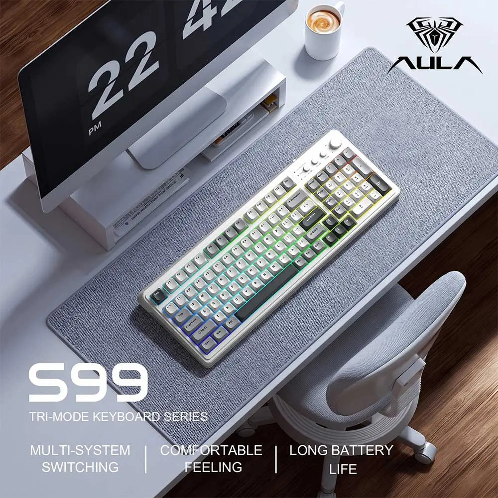AULA S99 Tri-Mode (2.4G/BT/Wired) Programmable Full Size Membrane Gaming Keyboard Grey White – TechCure India