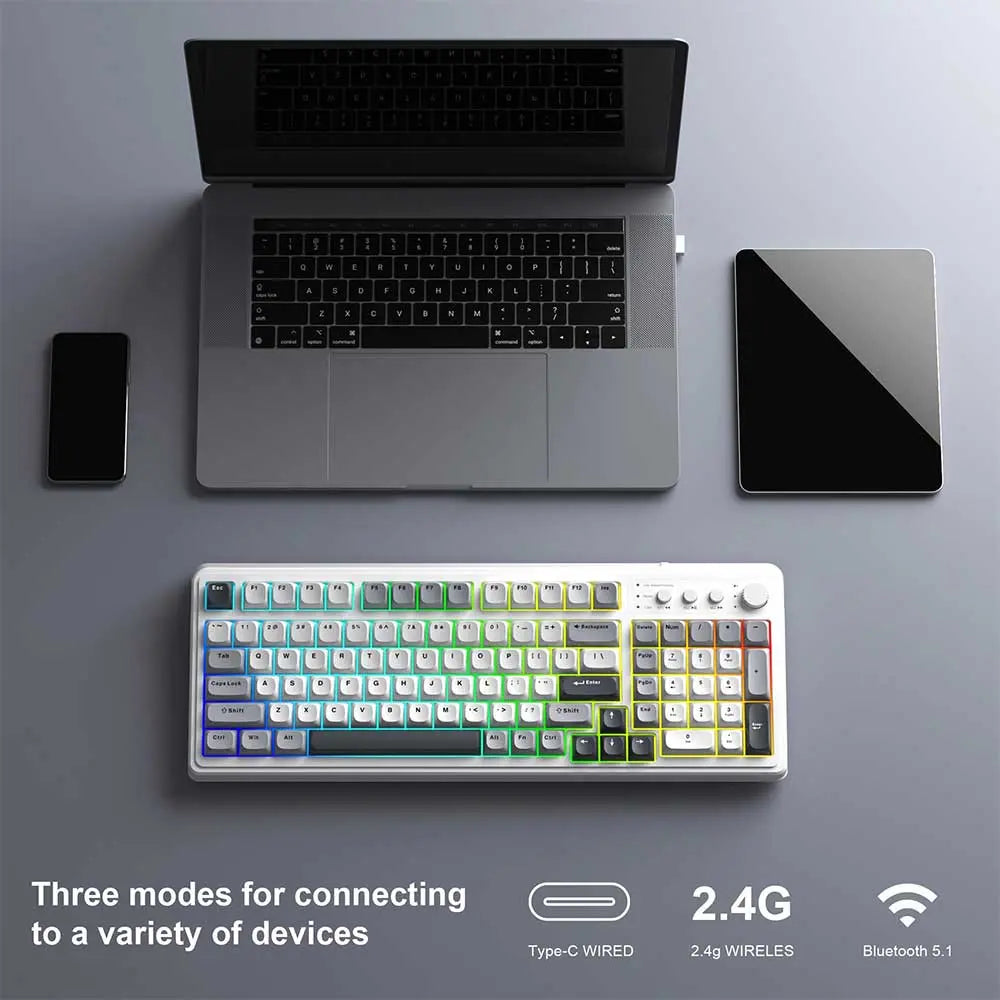 AULA S99 Tri-Mode (2.4G/BT/Wired) Programmable Full Size Membrane Gaming Keyboard Grey White – TechCure India