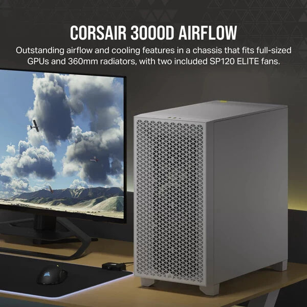 CORSAIR 3000D Airflow ATX Mid Tower Cabinet (White) - 2