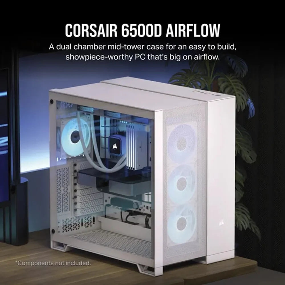 CORSAIR 6500D Airflow EATX Mid Tower Dual Chamber Cabinet (White) - 2