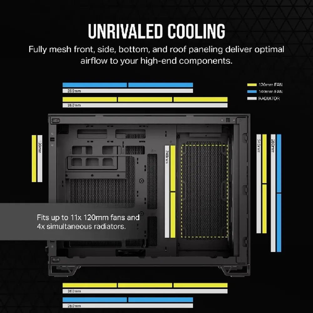 CORSAIR 2500D Airflow MATX Mini Tower Dual Chamber Cabinet (Black) - 6