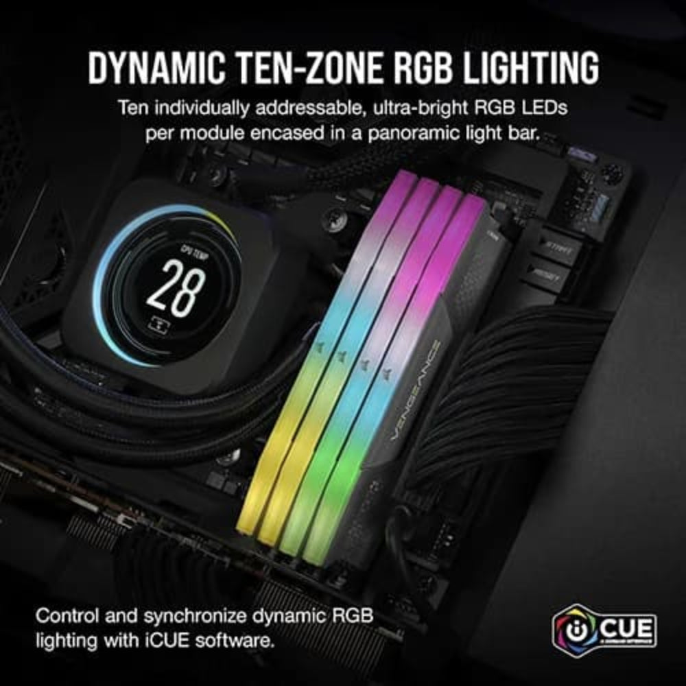 CORSAIR Vengeance RGB 32GB ( 32GBx1 ) 5200MHz DDR5 RAM (Black) ( CL40 ) - 3