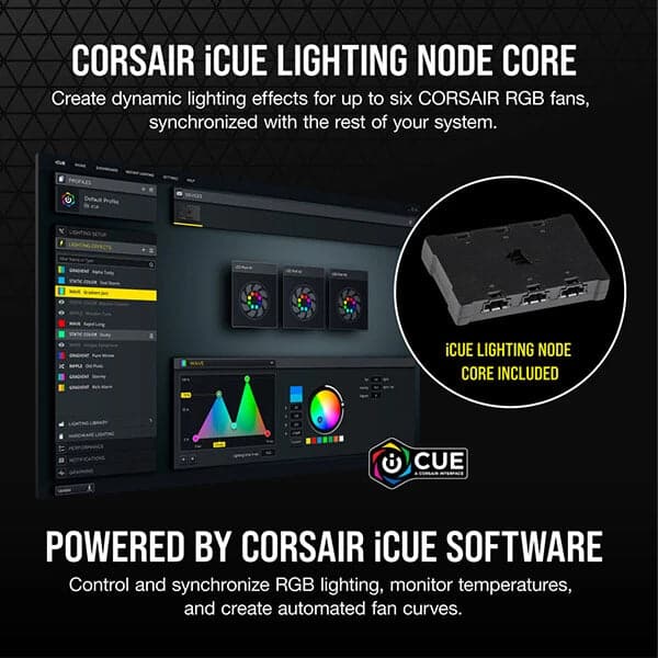CORSAIR ICUE SP140 140mm RGB Elite With Lighting Node Core Cabinet Fan (Black) (Dual Pack) - 6