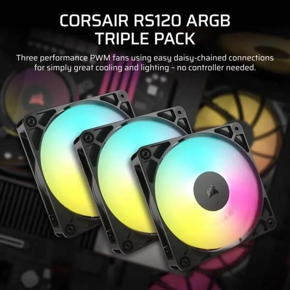 CORSAIR RS120 ARGB 120mm PWM Cabinet Fan (Black) (Triple Pack) - 2