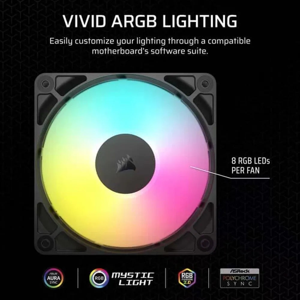 CORSAIR RS120 ARGB 120mm PWM Cabinet Fan (Black) (Triple Pack) - 4