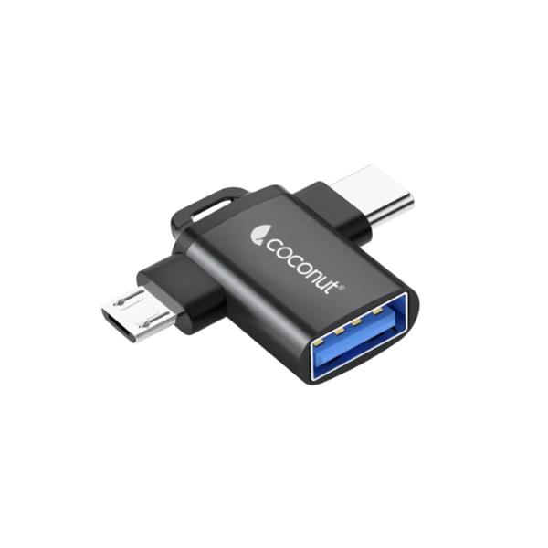 coconut OT03 USB 3.0 to Micro USB + Type C, OTG Adapter, Aluminium Body 2 in 1 Type C Converter, High Speed Data Transfers upto 5gbps – TechCure India