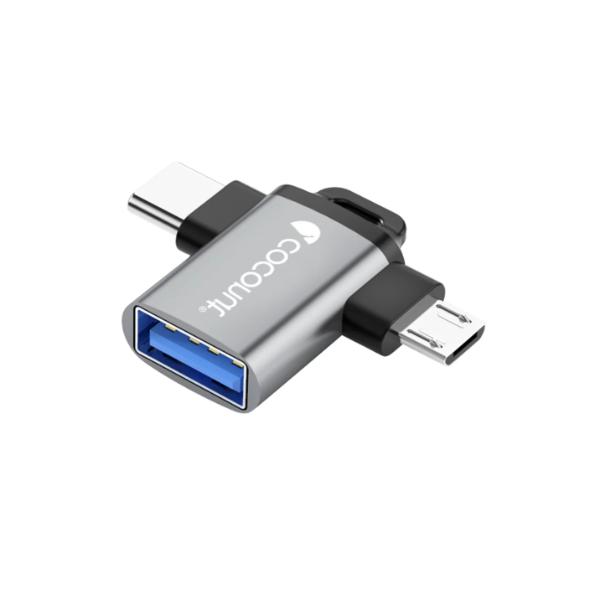 coconut OT03 USB 3.0 to Micro USB + Type C, OTG Adapter, Aluminium Body 2 in 1 Type C Converter, High Speed Data Transfers upto 5gbps – TechCure India