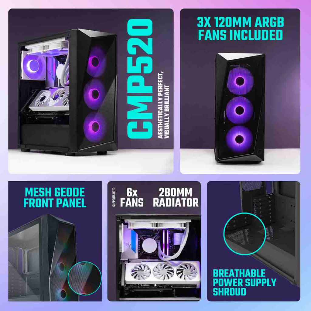 Cooler Master CMP520 ARGB Mid Tower ATX Cabinet (Black) CP520-KGNN-S00 – TechCure India