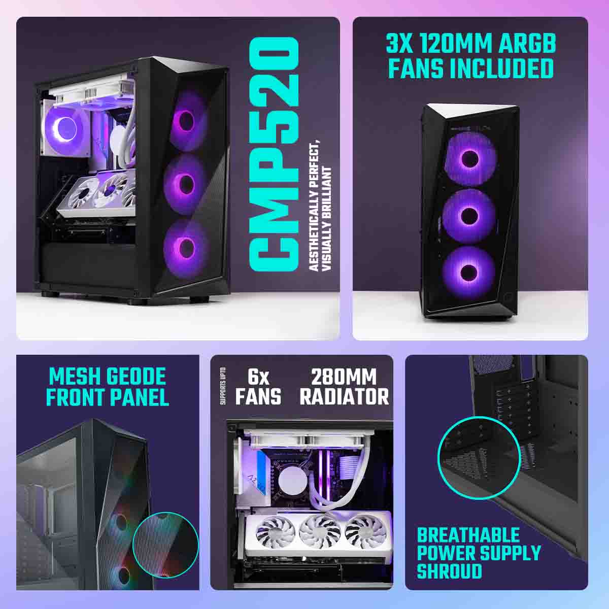 Cooler Master CMP520 ARGB Mid Tower ATX Cabinet (Black) CP520-KGNN-S00 – TechCure India