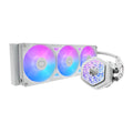 MasterLiquid Atmos II VRM Fan (360 White) MLX-D36M-A25SZ-VW - front/angled view of 360mm AIO radiator with three RGB fans and pump (black)