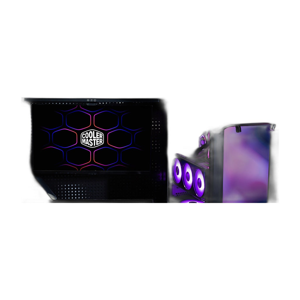 MasterLiquid PL360 Flux 白色版 - vertical view of white 360mm radiator with three RGB fans and pump unit lying beside it