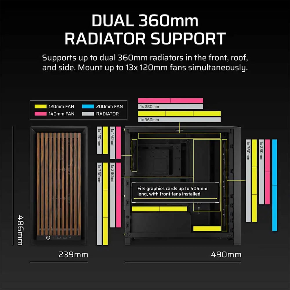 Corsair Frame 4000D Wood RS Module Mid Tower Cabinet Black/Walnut (CC-9011340-WW) – TechCure India