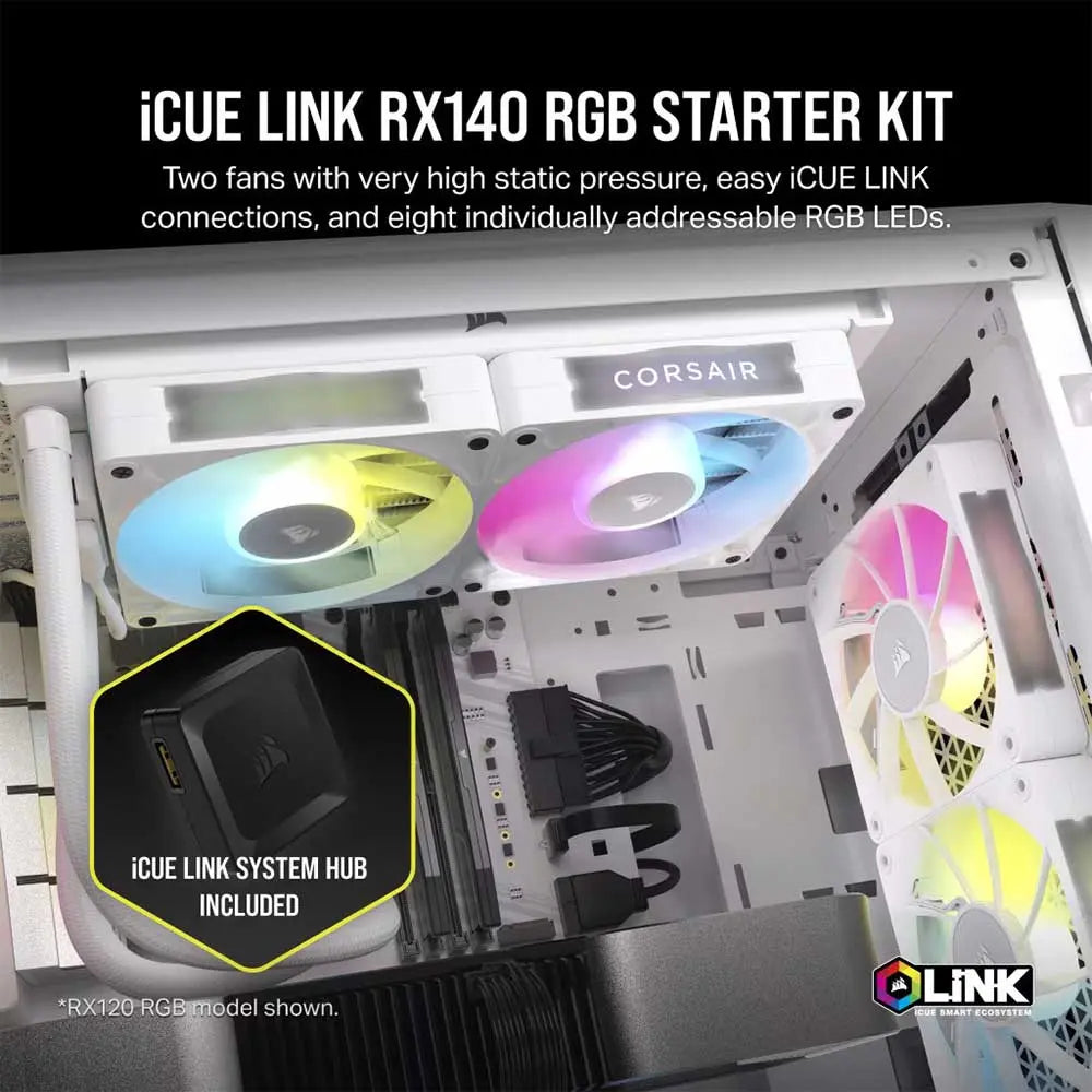 Corsair icue Link Rx140 Rgb 140mm Pwm Fan Twin Starter Kit White (CO-9051024-WW) – TechCure India